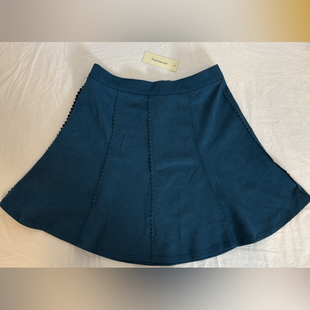 Francesca’s Teal Faux Suede Mini Skirt NWT Scalloped Stitching Medium